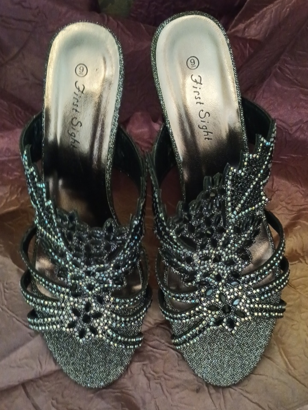 First Sight Women's Black Beaded Mule Clogs - Sparkling Embellished Slide